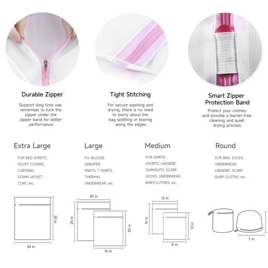 Simket 7-Piece Mesh Laundry Bags with Premium Zippers: Organized Storage for Delicates & Travel - Blouses, Bras, Hosiery & More